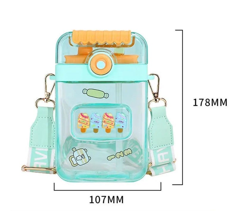 Medigo Cute Eyes Plastic Split Dividing Cup Summer Female Fashion Trend Straw Water Cup Cute Dual Drink Water Bottle With Straw And Shoulder Strap 850 ml Cute Bottle Sky Blue Color - Image 3