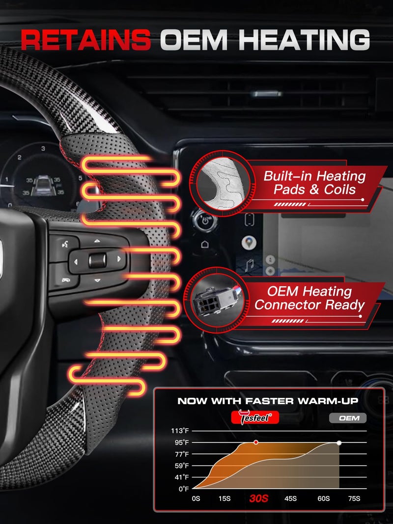 Tesfeel Carbon Fiber Steering Wheel Compatible with GMC Sierra 1500 (2022-2025) - Heated & Paddle Shifter Ready, Hand-Stitched Nappa Perforated Leather, D-Shape Flat Bottom Racing Design - Image 4