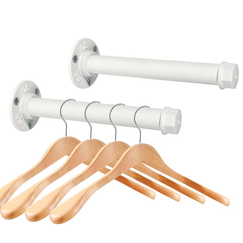 Cazzon Cast Iron Wall Mounted Clothes Rack Heavy Duty Industrial Pipe Clothing Rack for Hanging Clothes Garment Racks for Wardrobe Organizers and Storage DIY Closet Rods Closet Bar White 2 Pack 8 in - Image 2