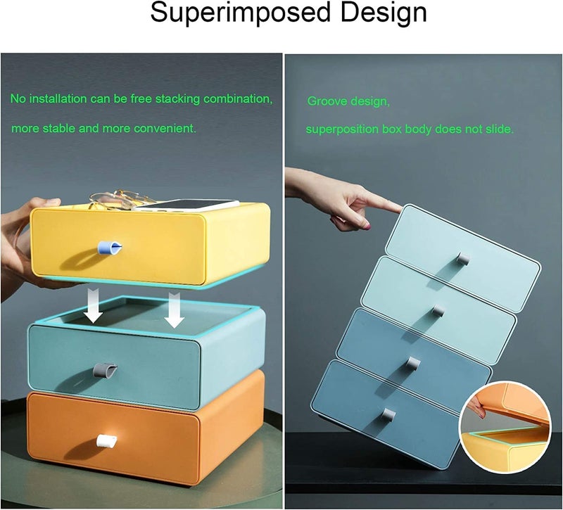 Voxmix Desktop Organizer Makeup Storage Box Stackable Jewelry Container Large Capacity Mask Medicine Case Box for Dorm Countertop 21X8X20 cm Multicolor 4 PlasticAcrylonitrile Butadiene Styrene - Image 4