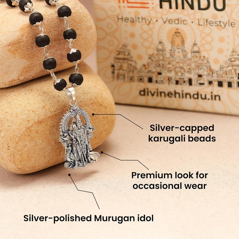 Divine Hindu Black Beaded Necklace with Lord Murugan Pendant - Image 3