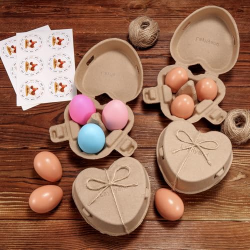 LayHyand 30 PCS Valentine Heart Shaped Egg Cartons with Labels, Easter Pulp Paper Egg Cartons 3 Count with Jute Rope, Cute Egg Basket Storage Container Holder, Lover Gift Chicken Eggs Crate - Image 2