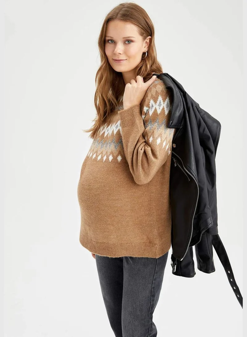 ديفاكتو Regular Fit Long Sleeve Ethnic Print Maternity Jumper