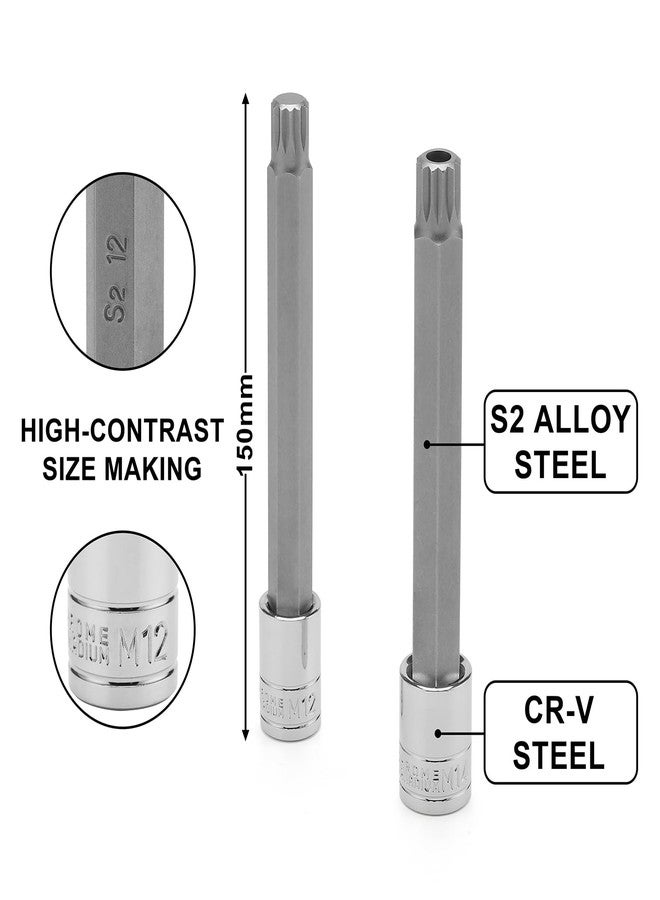 EMENTOL XZN Triple Square Spline Bit Socket Set, Extra Long 5.9-Inch, 10 Pieces 3/8" and 1/2" Drive M4 - M16, MT14 - MT18, CR-V and S2 Steel - Image 3