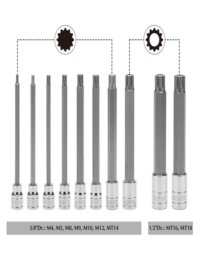 EMENTOL XZN Triple Square Spline Bit Socket Set, Extra Long 5.9-Inch, 10 Pieces 3/8" and 1/2" Drive M4 - M16, MT14 - MT18, CR-V and S2 Steel - Image 2