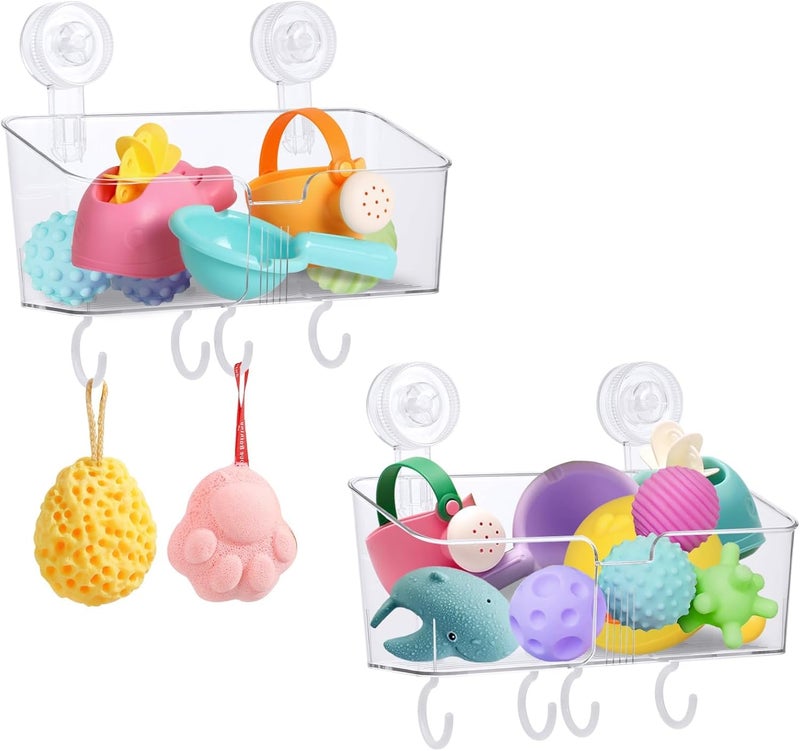 Excefore Large Clear Bath Toy Storage Organizer with Strong Suction Cup Hooks–Kids Bathtub Holder and Bathroom Storage Solution for Easy Sorting, Space Saving, and Waterproof&Toiletry 2pcs - Image 1