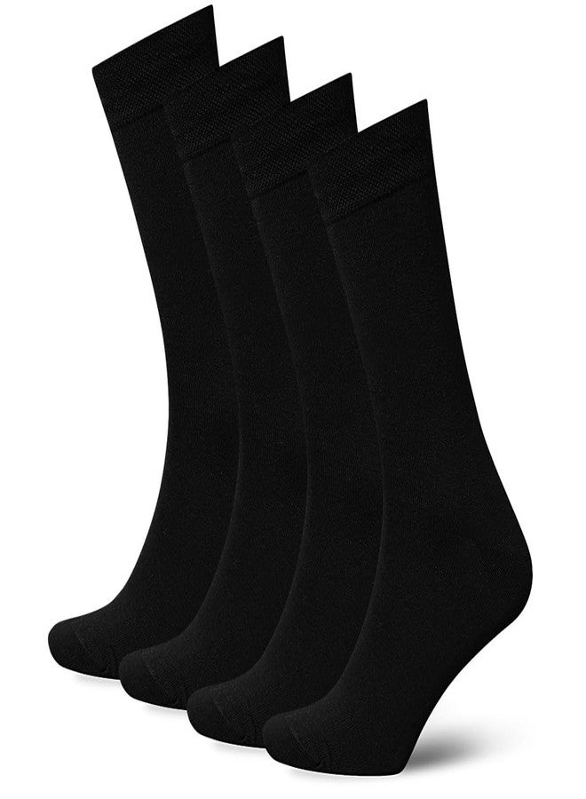 Duna Cotton Mens Black Dress Socks 4 Pairs - Super Soft and Breathable Daily Lightweight Crew Socks size 10-12 Black - Image 1