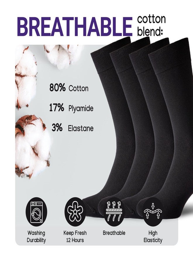 Duna Cotton Mens Black Dress Socks 4 Pairs - Super Soft and Breathable Daily Lightweight Crew Socks size 10-12 Black - Image 4