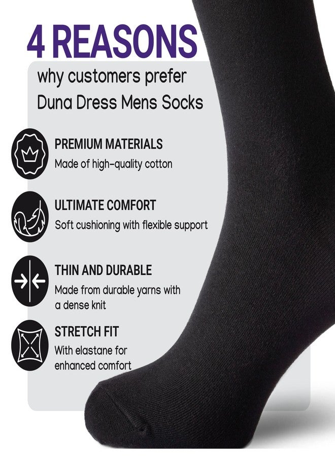 Duna Cotton Mens Black Dress Socks 4 Pairs - Super Soft and Breathable Daily Lightweight Crew Socks size 10-12 Black - Image 3