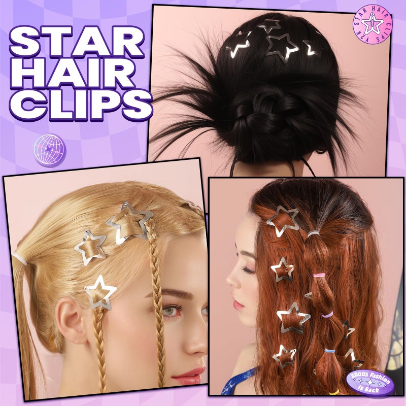 YGDZ Star Hair Clips and Barrettes Set - 20 pcs 1.22" Y2K Hair Accessories, 10 pcs 1.61" Silver Clips for Girls Women, Rave Accessories, Non-Slip Metal Snap Hair Clips - Image 4