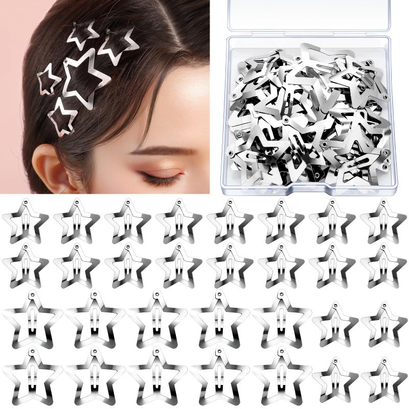 YGDZ Star Hair Clips and Barrettes Set - 20 pcs 1.22" Y2K Hair Accessories, 10 pcs 1.61" Silver Clips for Girls Women, Rave Accessories, Non-Slip Metal Snap Hair Clips - Image 1