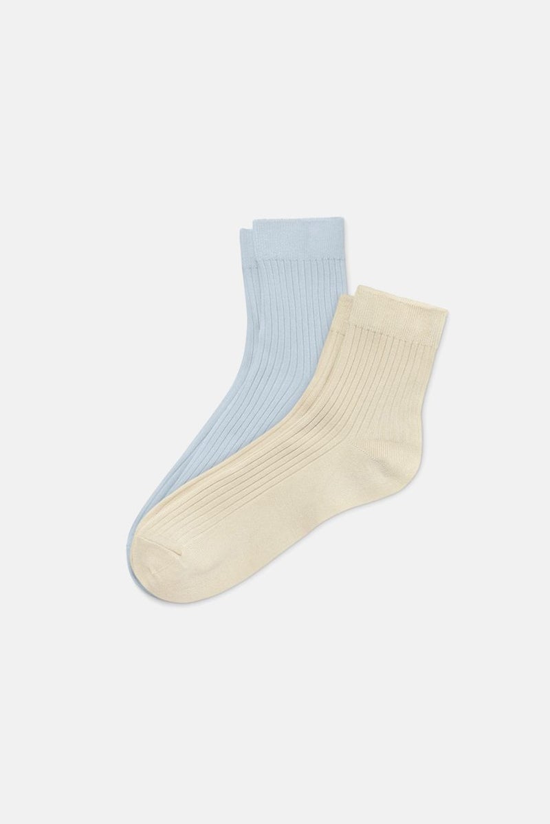 Tchibo Women 2 Pair Textured Socks, Tan and Light Blue  - Image 1
