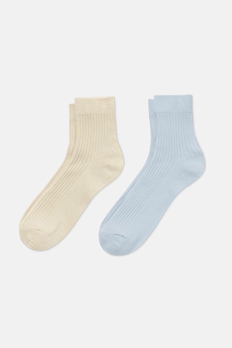 Tchibo Women 2 Pair Textured Socks, Tan and Light Blue  - Image 2