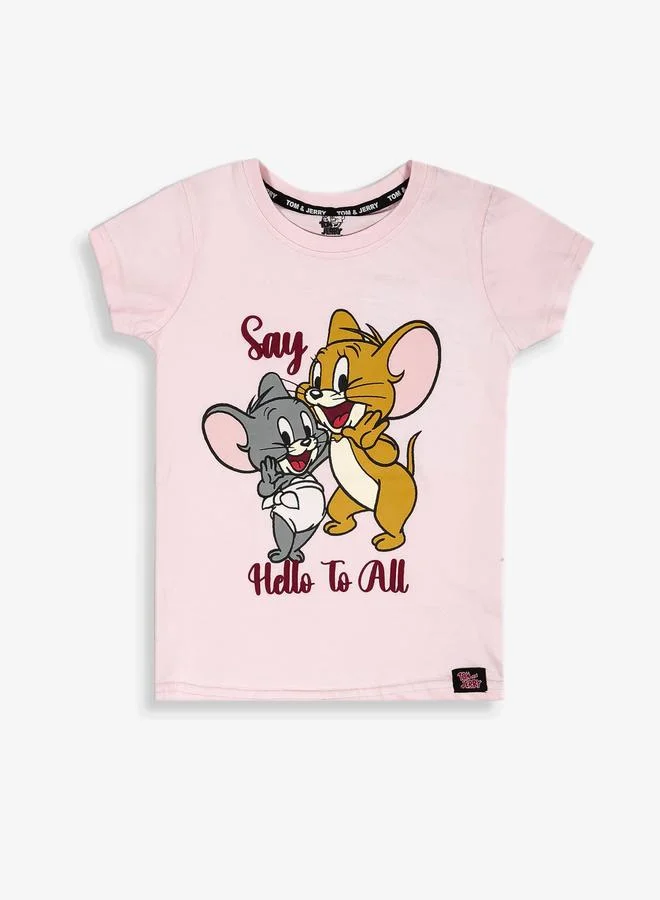 Tom And Jerry Graphic Print Round Neck Fashion T-shirt