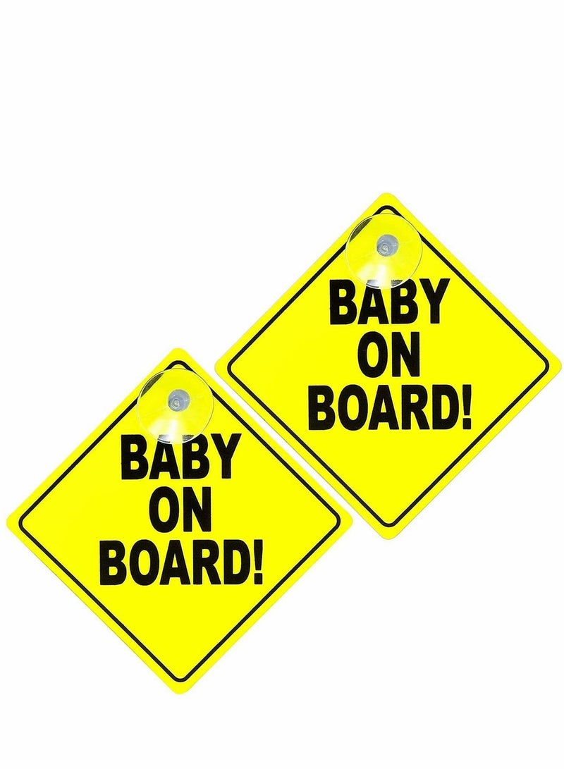 Excefore 2 Pcs Baby on Board Signs, Kids Safety Warning, Baby on Board Stickers, Premium PP with Powerful Suction Cups for Car - Image 1