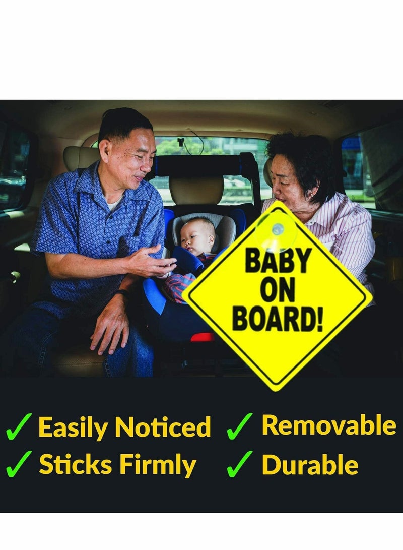 Excefore 2 Pcs Baby on Board Signs, Kids Safety Warning, Baby on Board Stickers, Premium PP with Powerful Suction Cups for Car - Image 2