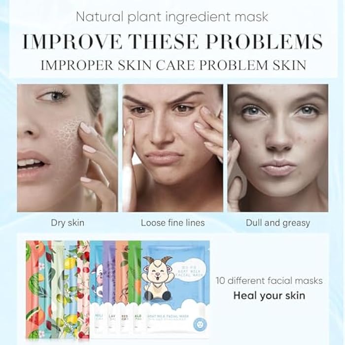 GUOYAOLIFU 20 Sheets Face Masks Skincare,Hydrating Face Masks Suitable for All Skin Types,Facial Masks for Women Skin Care, Soothe and Moisture Face Sheet Masks for Spa - Image 5