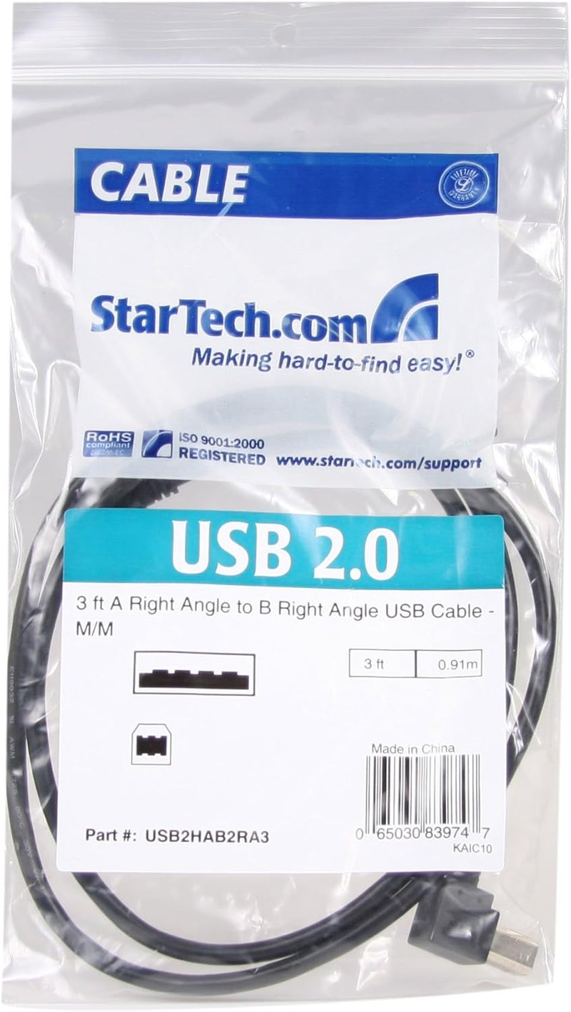 StarTech.com 3ft Right Angle USB A to B Cable - USB 2.0 Connector for Printers and Scanners - Black - Image 4