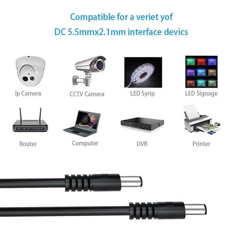 SIOCEN كابل تمديد DC ذكر إلى ذكر 2-Pack 5.5mm x 2.1mm، كابل تمديد طاقة DC 12v لكاميرا الأمان، DVR مستقل، شريط LED، سيارة، CCTV IP مراقبة، محول توصيل 5v 9v 24v 12 فولت 3FT 6FT - Image 4