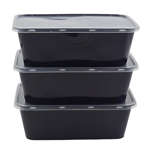 SHOP  SHOPPEE SHOP & SHOPPEE Reusable Plastic Square shape Food Container Bowl/Tub with Air Tight Leakproof Transparent Lid for Food Delivery & Storage, Fridge/Dishwasher/Microwave Safe- 1000ml (Pack of 25, Black) - Image 1