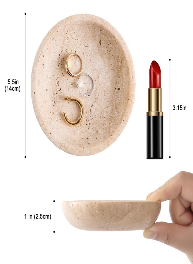 Natust Natural Marble Travertine Ring Dish Jewelry Tray 5.5" for Women, Marble Trinket Dish for Key Earring Nightstand, Mother's Day Engagement Birthday Gift - Beige Travertine - Image 2