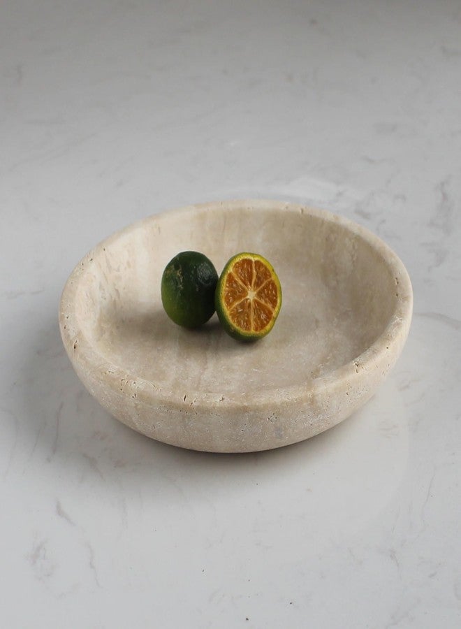 Natust Natural Marble Travertine Ring Dish Jewelry Tray 5.5" for Women, Marble Trinket Dish for Key Earring Nightstand, Mother's Day Engagement Birthday Gift - Beige Travertine - Image 1