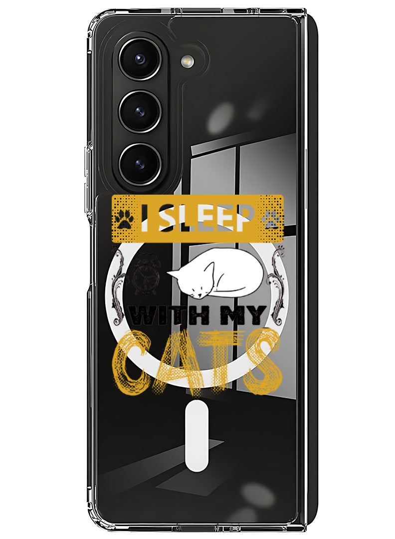 Theodor Magnetic Case for Samsung Galaxy Z Fold 6 Compatible with MagSafe Wireless Charging, Shockproof Phone Bumper Cover I sleep with my cats black - Image 1