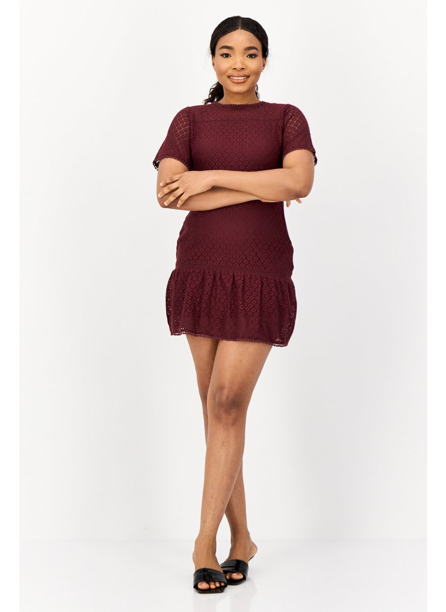 ONLY Women Eyelet Mini Dress, Brown  - Image 3