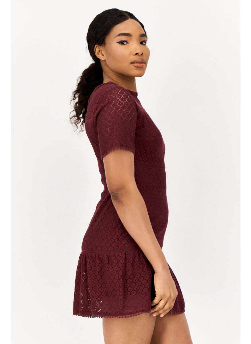 ONLY Women Eyelet Mini Dress, Brown  - Image 4