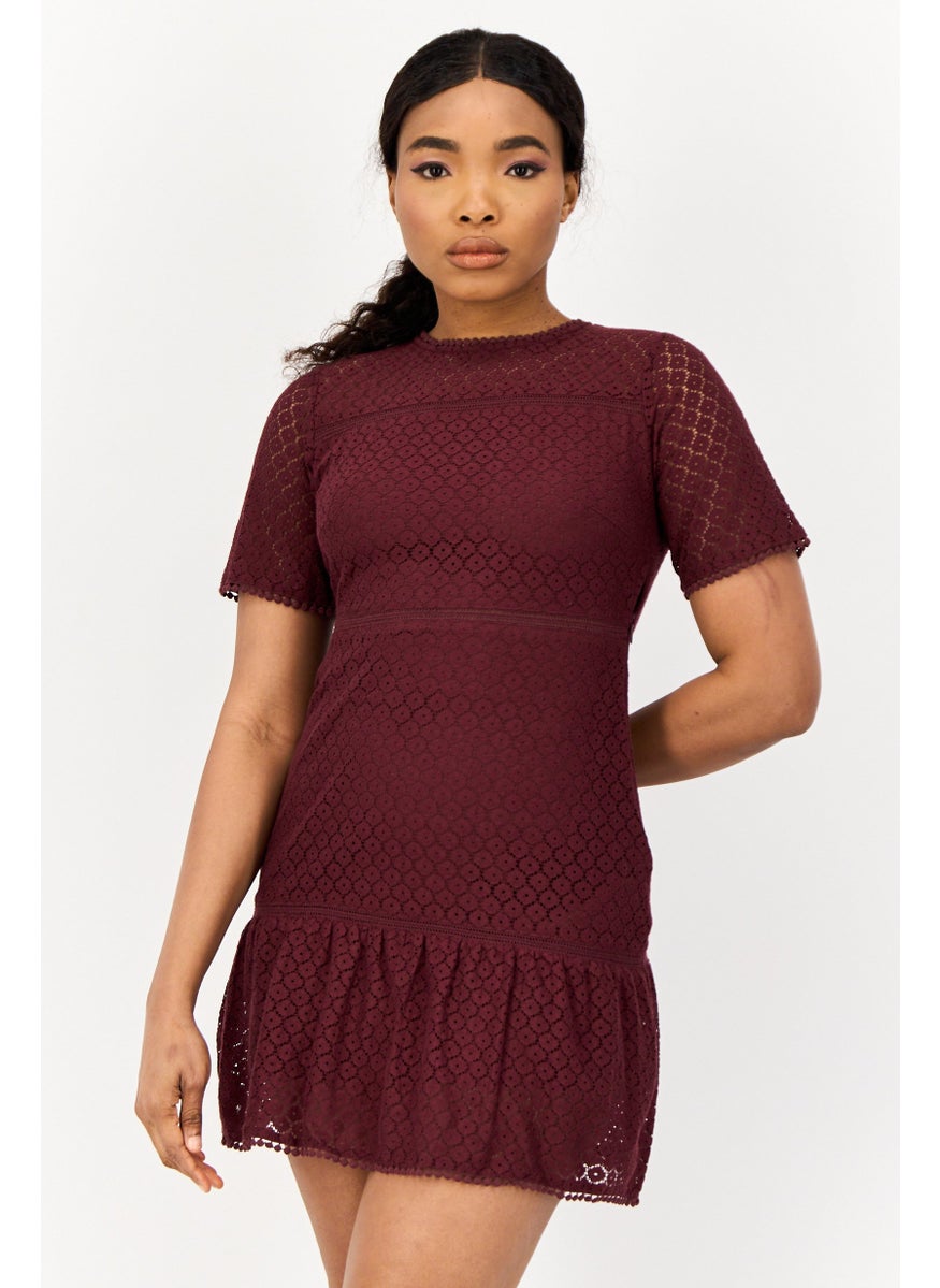 ONLY Women Eyelet Mini Dress, Brown  - Image 1
