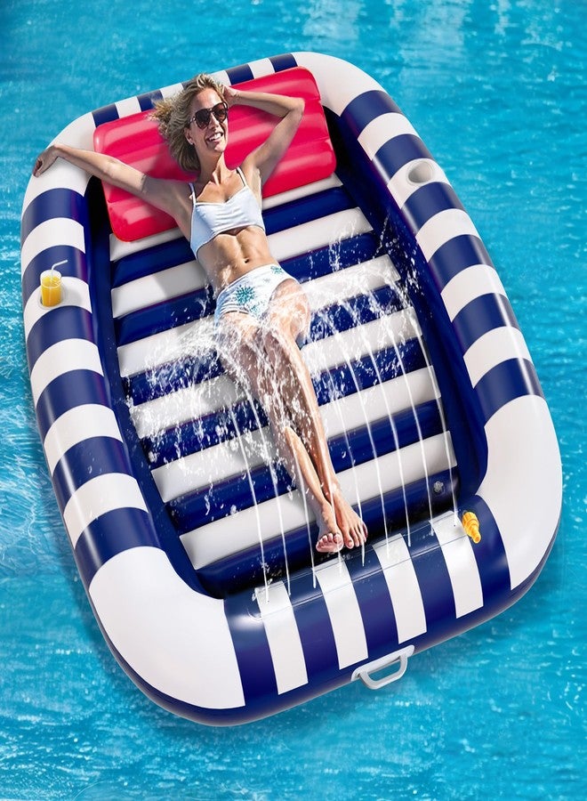 iPlay, iLearn Pool Wave Inflatable Pool Lounger Floats W/Water Sprinkler, 80" x 66" Large Tanning Bed for Adult Kids, Outdoor Sun Bathing Floating Blow up Raft W/Pillow, Summer Beach Lake Family Party Gift - Blue - Image 4