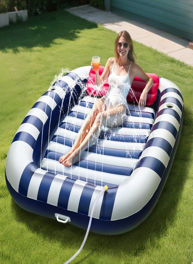 iPlay, iLearn Pool Wave Inflatable Pool Lounger Floats W/Water Sprinkler, 80" x 66" Large Tanning Bed for Adult Kids, Outdoor Sun Bathing Floating Blow up Raft W/Pillow, Summer Beach Lake Family Party Gift - Blue - Image 1