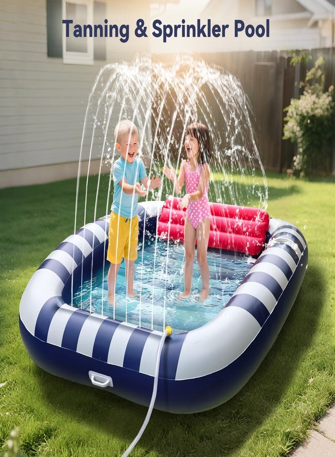 iPlay, iLearn Pool Wave Inflatable Pool Lounger Floats W/Water Sprinkler, 80" x 66" Large Tanning Bed for Adult Kids, Outdoor Sun Bathing Floating Blow up Raft W/Pillow, Summer Beach Lake Family Party Gift - Blue - Image 5