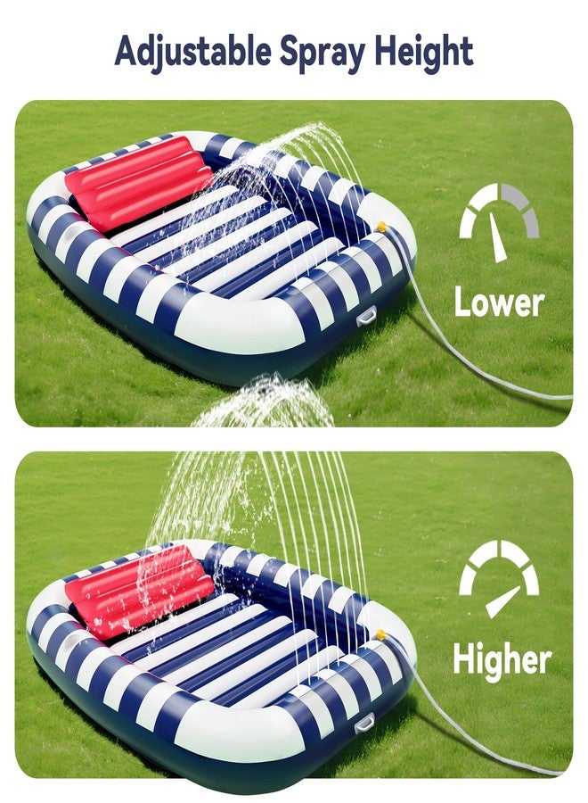 iPlay, iLearn Pool Wave Inflatable Pool Lounger Floats W/Water Sprinkler, 80" x 66" Large Tanning Bed for Adult Kids, Outdoor Sun Bathing Floating Blow up Raft W/Pillow, Summer Beach Lake Family Party Gift - Blue - Image 2