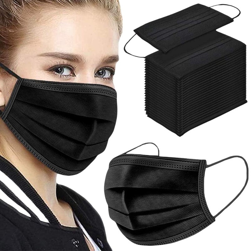 Bildos Melt-Blown Fabric 200 Pieces 3 Layer Disposable Face Mask with Nose Clip for Men & Women For Home, Office, School, and Outdoors, Black - Image 4