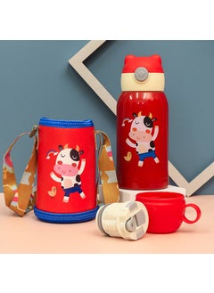 Generic Portable Cartoon Deer Vacuum 316 Stainless Steel Water Cup With Straw Childrens Insulated Cup Student Deer Antler Pop-Up Cup Red calf leather jacket 