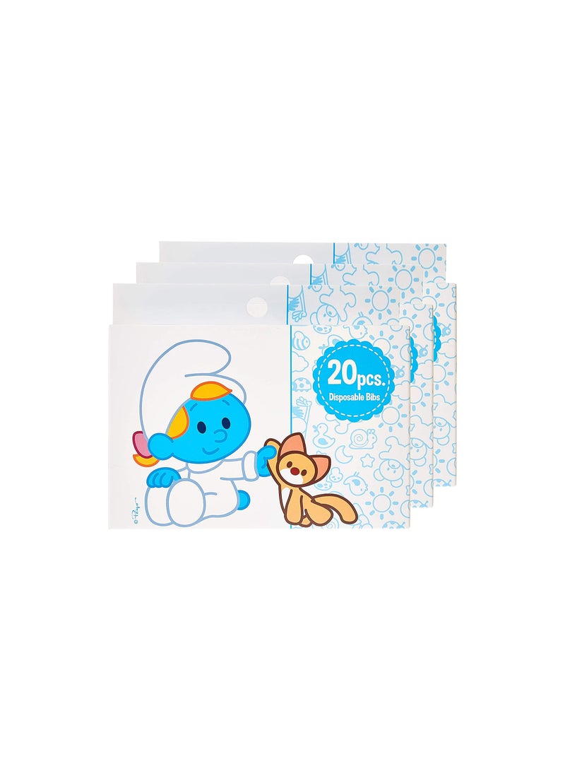 THE SMURFS Smurfs Smurf Box Of 20 Disposable Bibs Pack 3 60Counts, Baby Bibs, Infant Travel - Image 1