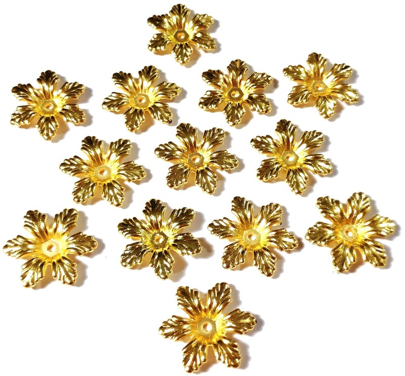 Get-Set-Go! Golden Color (100pcs) Flat Flowers Plastic Beads for Jewellery Making, Arts and Crafts Work, Necklace, Bracelet Earring DIY Kit (Flower Flat Gold)  - Image 4
