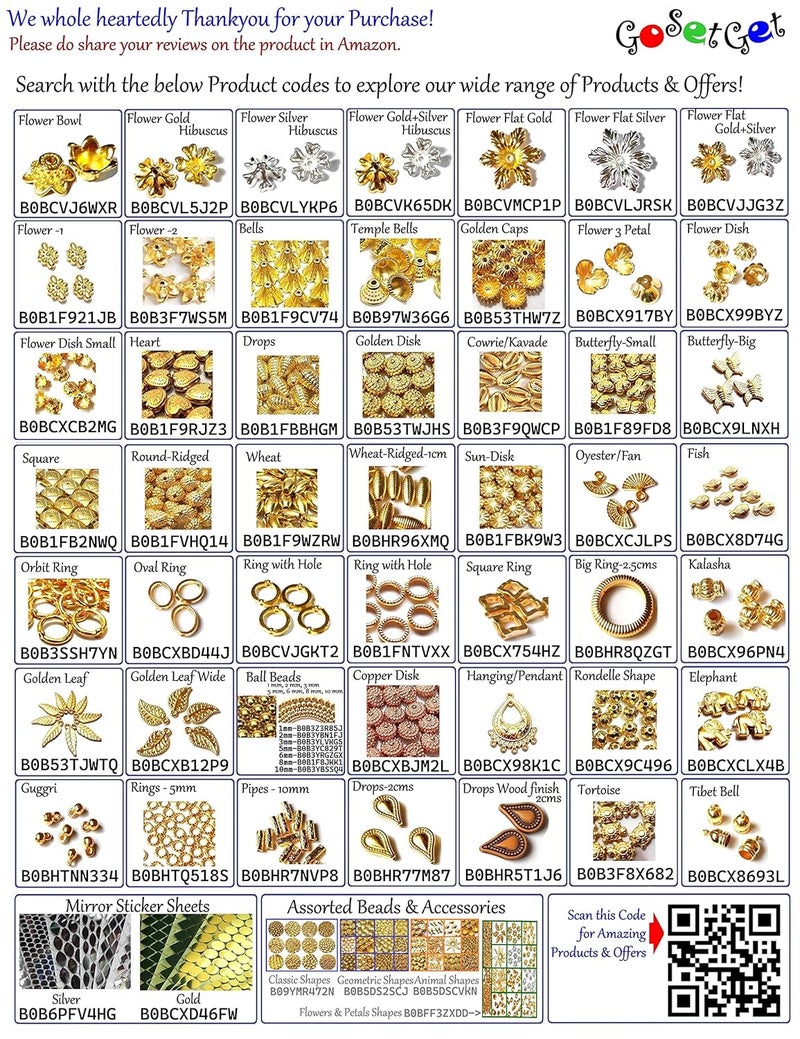 Get-Set-Go! Golden Color (100pcs) Flat Flowers Plastic Beads for Jewellery Making, Arts and Crafts Work, Necklace, Bracelet Earring DIY Kit (Flower Flat Gold)  - Image 2