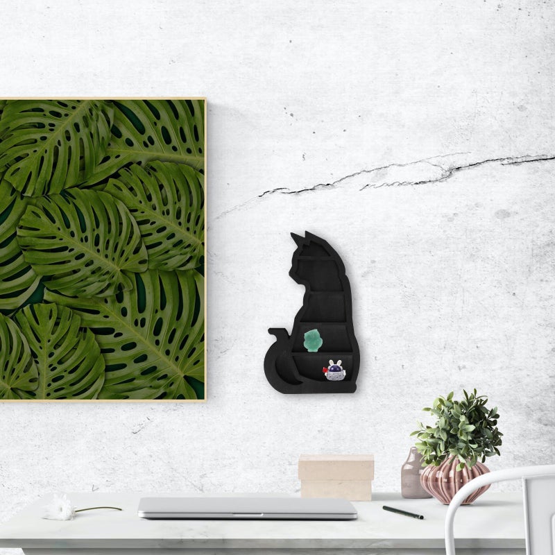 Halloween Cat Shape Wall Shelf Crystal Stone Display Holder Wall Mounting Storage Rack - Image 4