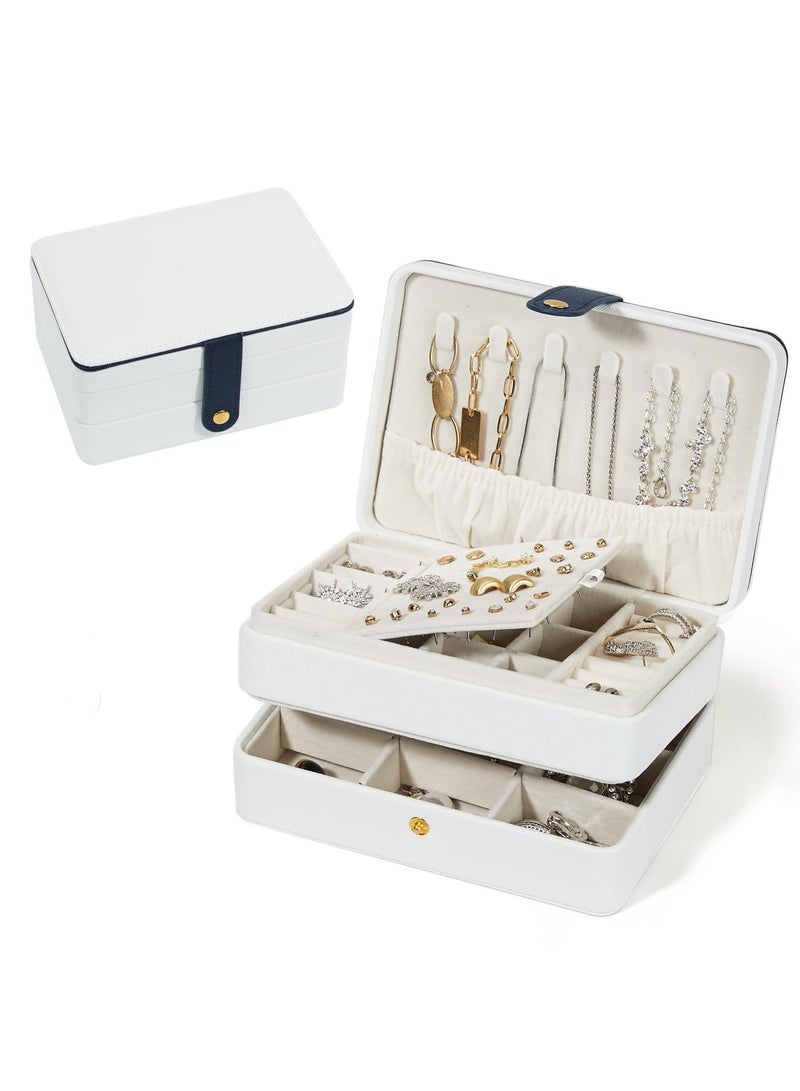 Compact Travel Jewelry Organizer for Women and Girls, PU Leather Display Holder for Earrings, Rings, and Necklaces in Small Size White  - Image 1