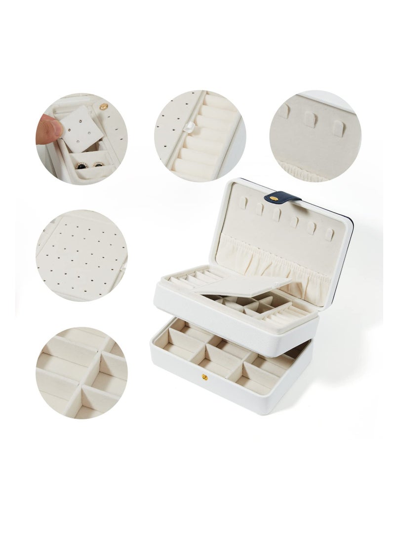 Compact Travel Jewelry Organizer for Women and Girls, PU Leather Display Holder for Earrings, Rings, and Necklaces in Small Size White  - Image 2