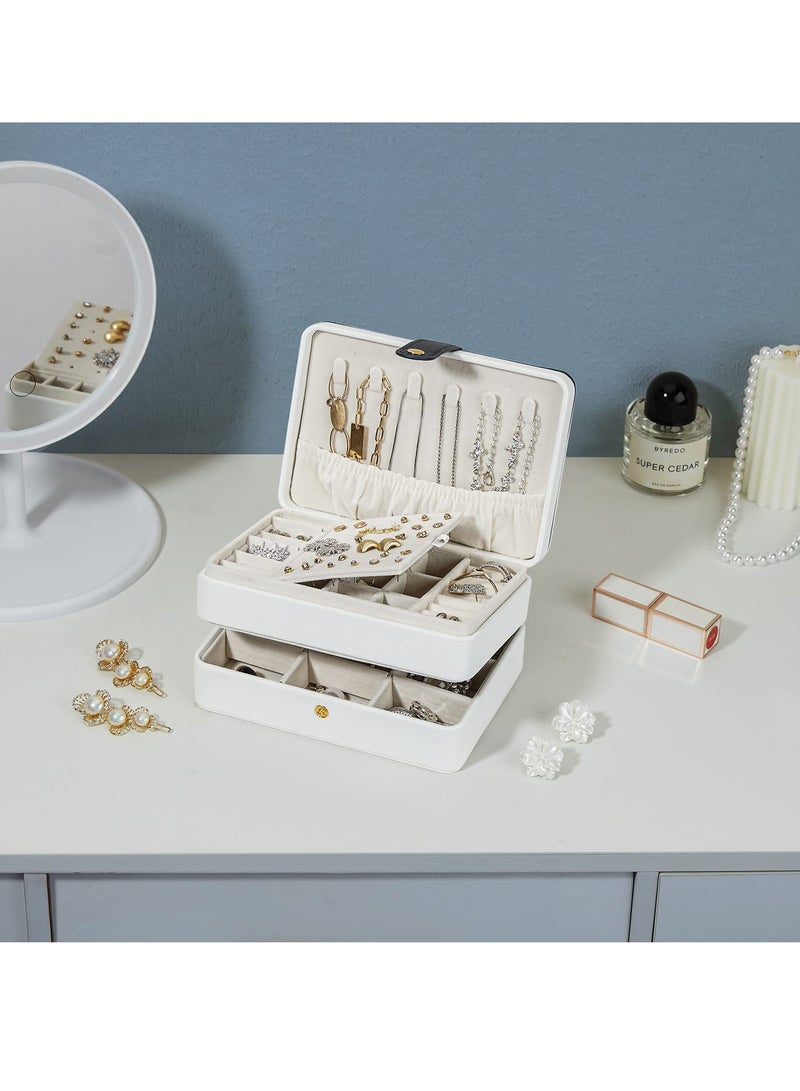 Compact Travel Jewelry Organizer for Women and Girls, PU Leather Display Holder for Earrings, Rings, and Necklaces in Small Size White  - Image 5