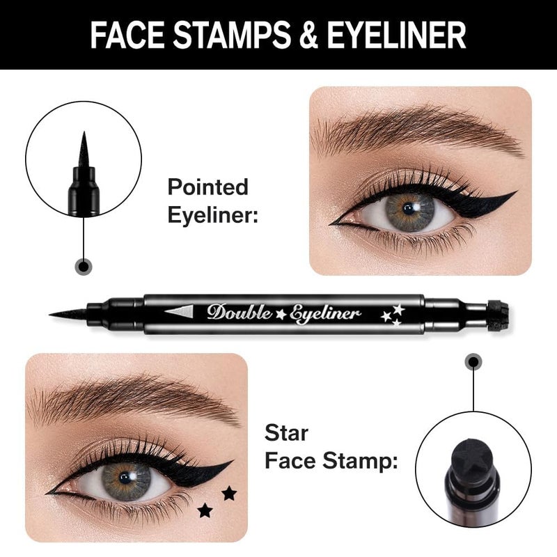 Rinpoche 2 in 1 Eyeliner Pen Waterproof with Makeup Star Shape Stamp Doubleheaded Liquid Tattoo Eyeliner for Eye Decoration Black Pack Of 1 - Image 3