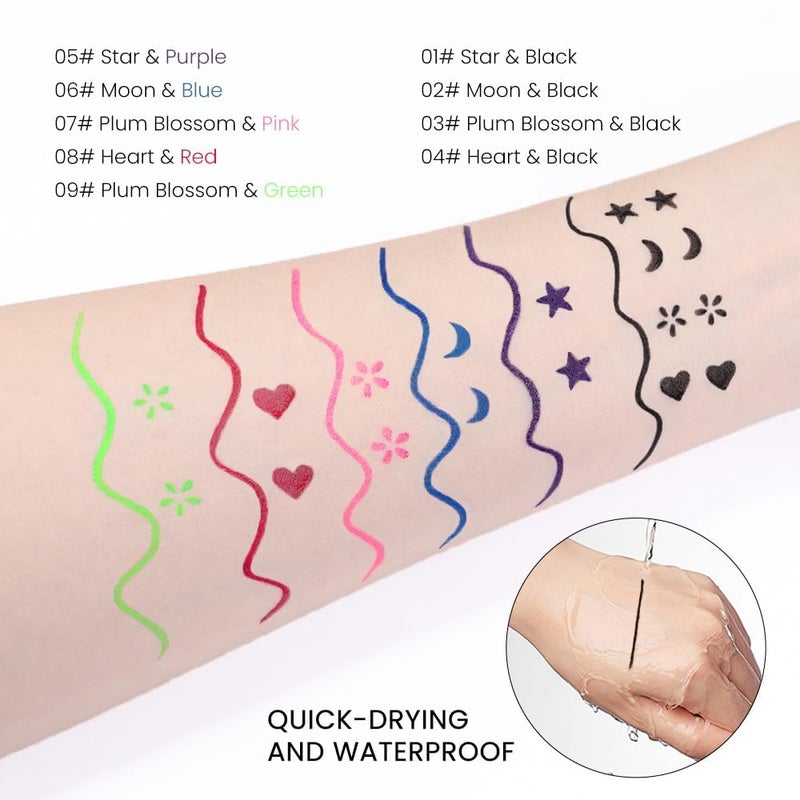 Rinpoche 2 in 1 Eyeliner Pen Waterproof with Makeup Star Shape Stamp Doubleheaded Liquid Tattoo Eyeliner for Eye Decoration Black Pack Of 1 - Image 5