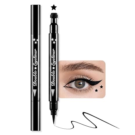 Rinpoche 2 in 1 Eyeliner Pen Waterproof with Makeup Star Shape Stamp Doubleheaded Liquid Tattoo Eyeliner for Eye Decoration Black Pack Of 1 - Image 1