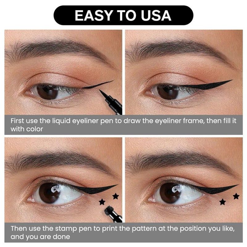 Rinpoche 2 in 1 Eyeliner Pen Waterproof with Makeup Star Shape Stamp Doubleheaded Liquid Tattoo Eyeliner for Eye Decoration Black Pack Of 1 - Image 4