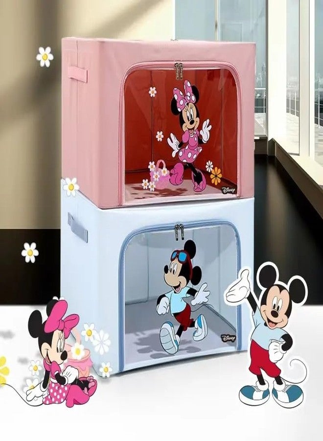 ABUDIT Clothes Storage Bag Organizer Container Foldable Steel Frame Basket Clear Window & Carry Handles & Zipper for Closet, Bed 66L Disney Print Kids Clothes Toys Quilt Storage Box - Image 3