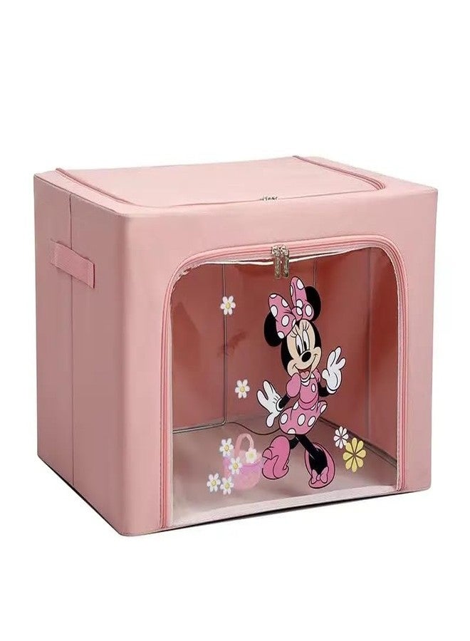 ABUDIT Clothes Storage Bag Organizer Container Foldable Steel Frame Basket Clear Window & Carry Handles & Zipper for Closet, Bed 66L Disney Print Kids Clothes Toys Quilt Storage Box - Image 1