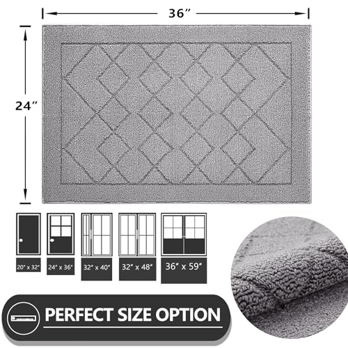 REFETONE Indoor Doormat, Front Back Door Mat 24"x36" Rubber Backing Non Slip Mats, Absorbent Washable Entrance Doormat for Entryway, Resist Dirt Low-Profile Inside Floor Mat for Muddy Shoes Light Grey - Image 5
